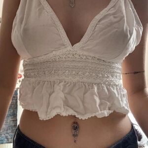 Women’s White Smocked Ruffle Crop Top